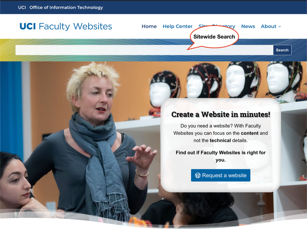 Screenshot of Faculty Websites homepage showing search