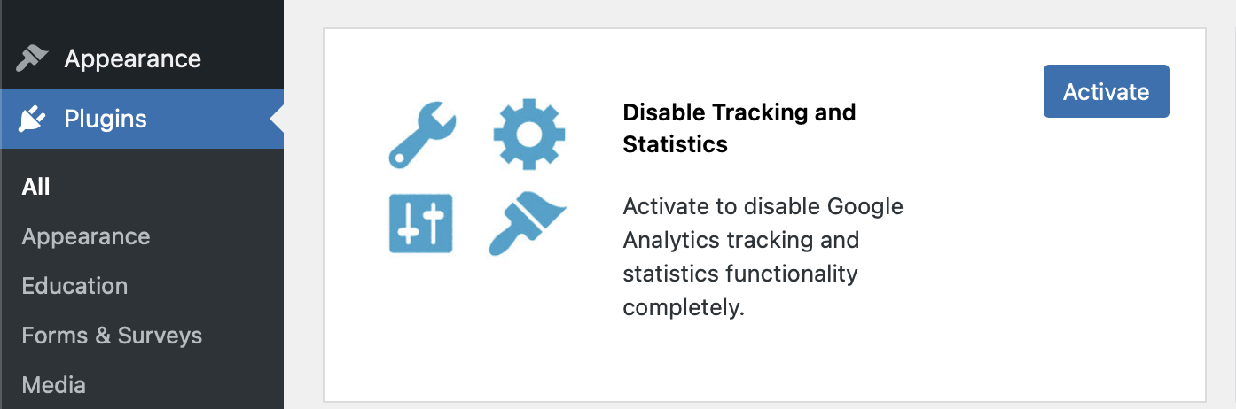 Activate Disable Tracking & Statistics plugin